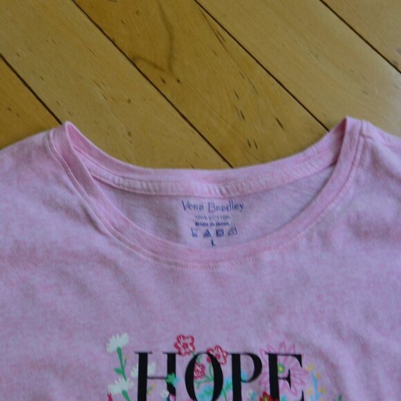 VERA BRADLEY PINK HOPE GROWS HERE Breast Cancer Awareness Cotton T-SHIRT Size L - Picture 2 of 6